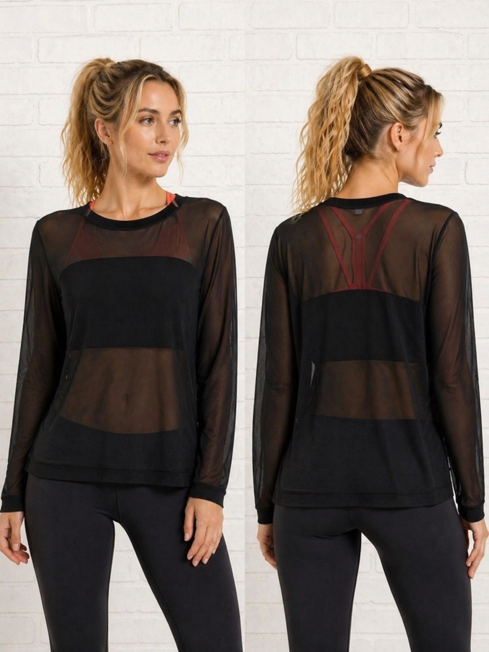 Breathable black sheer mesh long sleeve NWT active top lightweight layering piec
